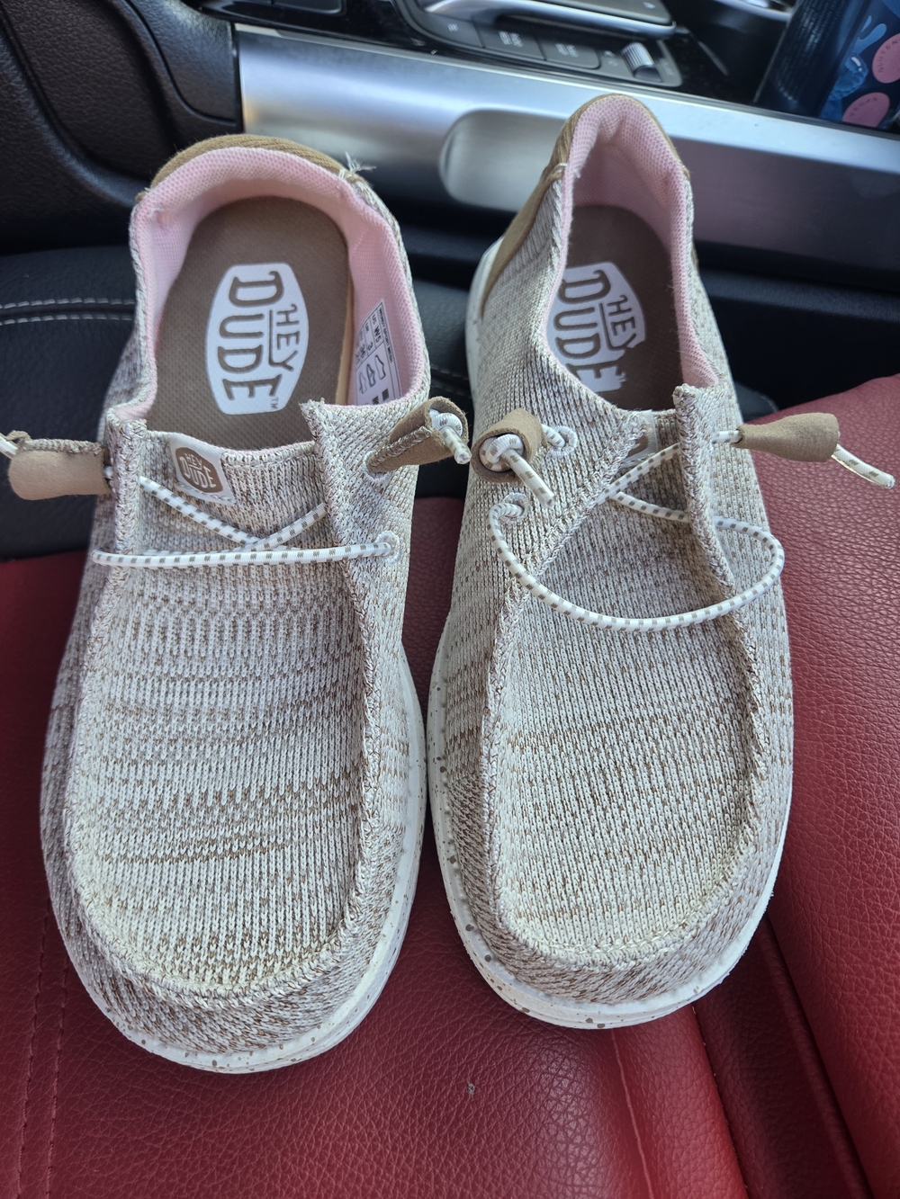 Hey Dude Women's Slip-On Moccasins in Beige with Pink Lining